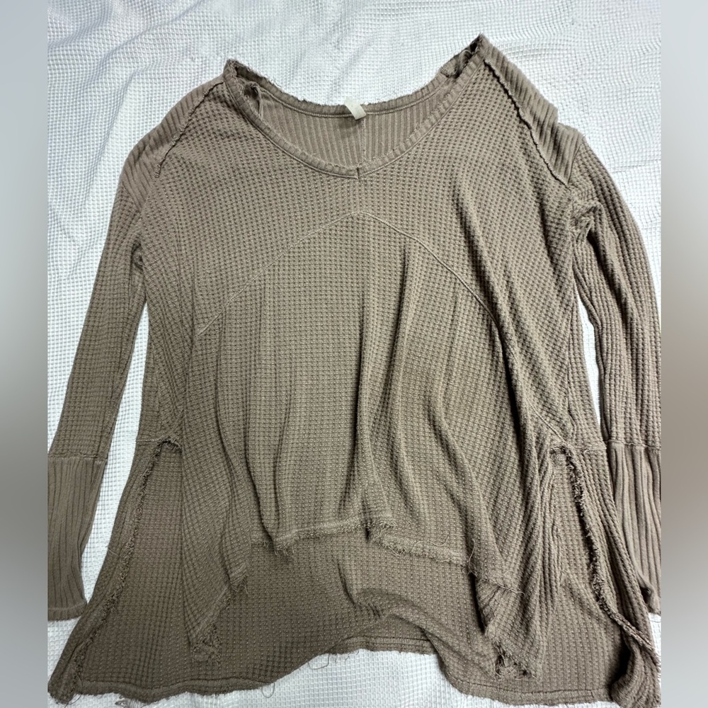 Free People Waffle Knit Distressed Sweater